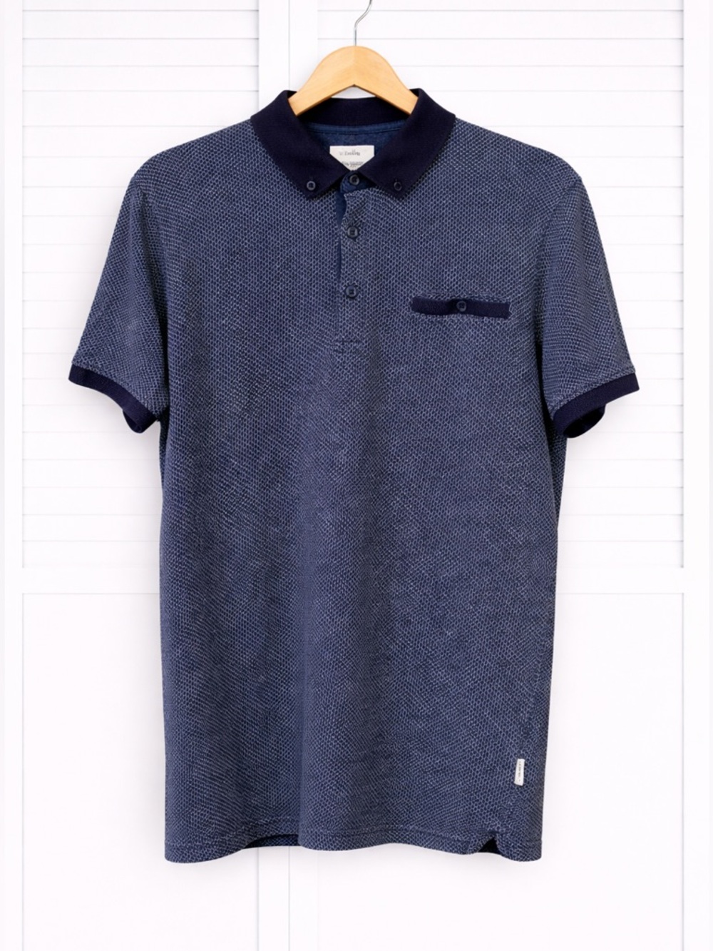 Peter Werth Polo Shirt Mens Medium Navy Short Sleeve Geometric Diamond Golf